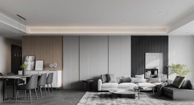 现代黑白灰客餐厅3D模型下载